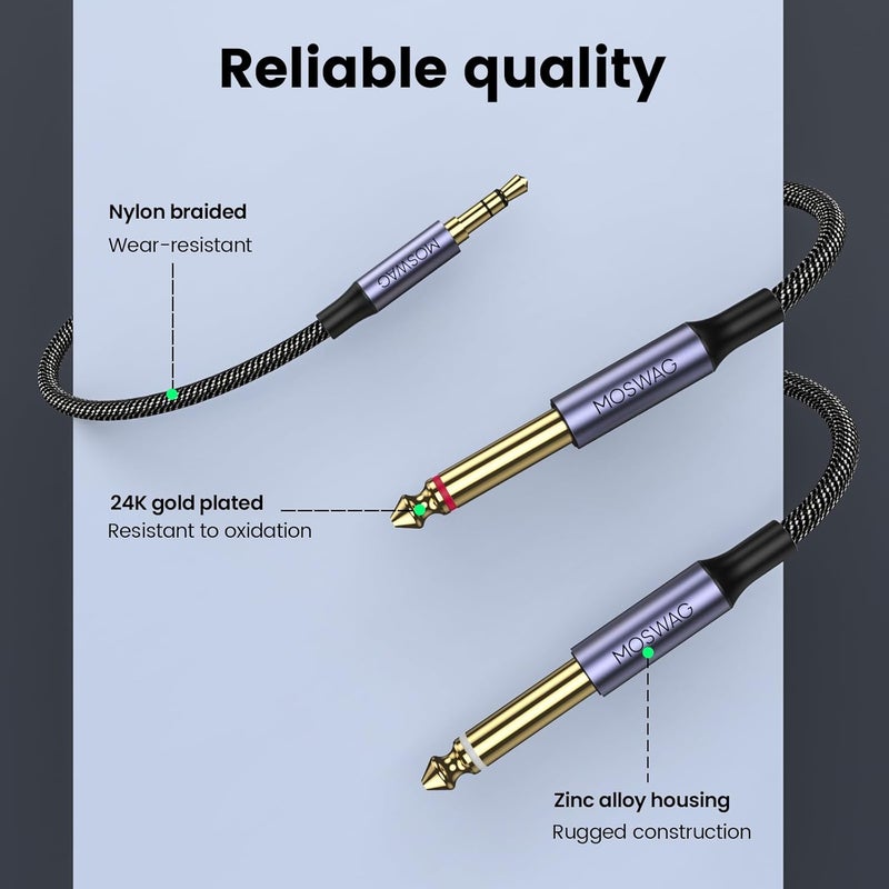 MOSWAG كابل Y أحادي 3.5 مم 1/8" TRS إلى 2 x 6.35 مم 1/4" TS بطول 16.4 قدم/5 متر متوافق مع الهاتف، آي بود، لابتوب، مشغلات CD، مكبر الصوت، الخلاط، أنظمة الصوت المنزلية - Image 4